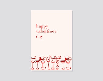 Postcard “Happy Valentine’s Day”: Valentine’s Day card with text and illustrations