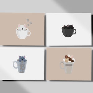 Postkarten-Set „Coffee Cats“ – 9 liebevoll illustrierte Katzen in Kaffeetassen | Geschenk für Kaffee- & Katzenfans