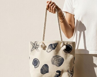 Bag: "Beach Days" beach bag with blue beach motifs