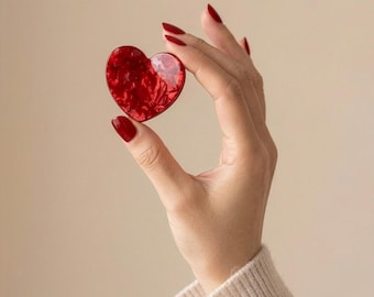 Hair clips "Heart": Modern small heart-shaped hair clips in red & mother-of-pearl