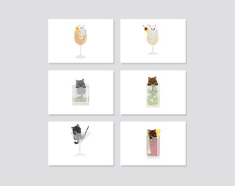 Postcard set “Cocktails”: Cards with cocktail cat illustration