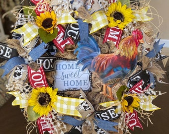 Farmhouse wreaths, farmhouse swags, rooster wreaths, rooster swags, farmhouse decor, cow wreaths, cow swags, rooster decor, door decor