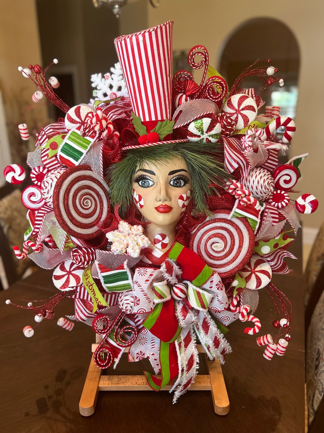 Christmas Mannequin Head, Peppermint Mannequin Head, Painted Mannequins