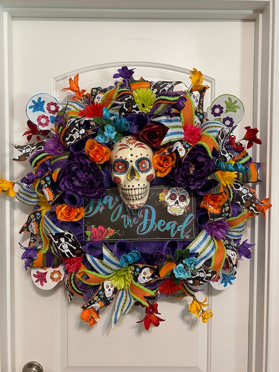 Halloween Wreath, Halloween Swag, Skull Wreath, Day of the