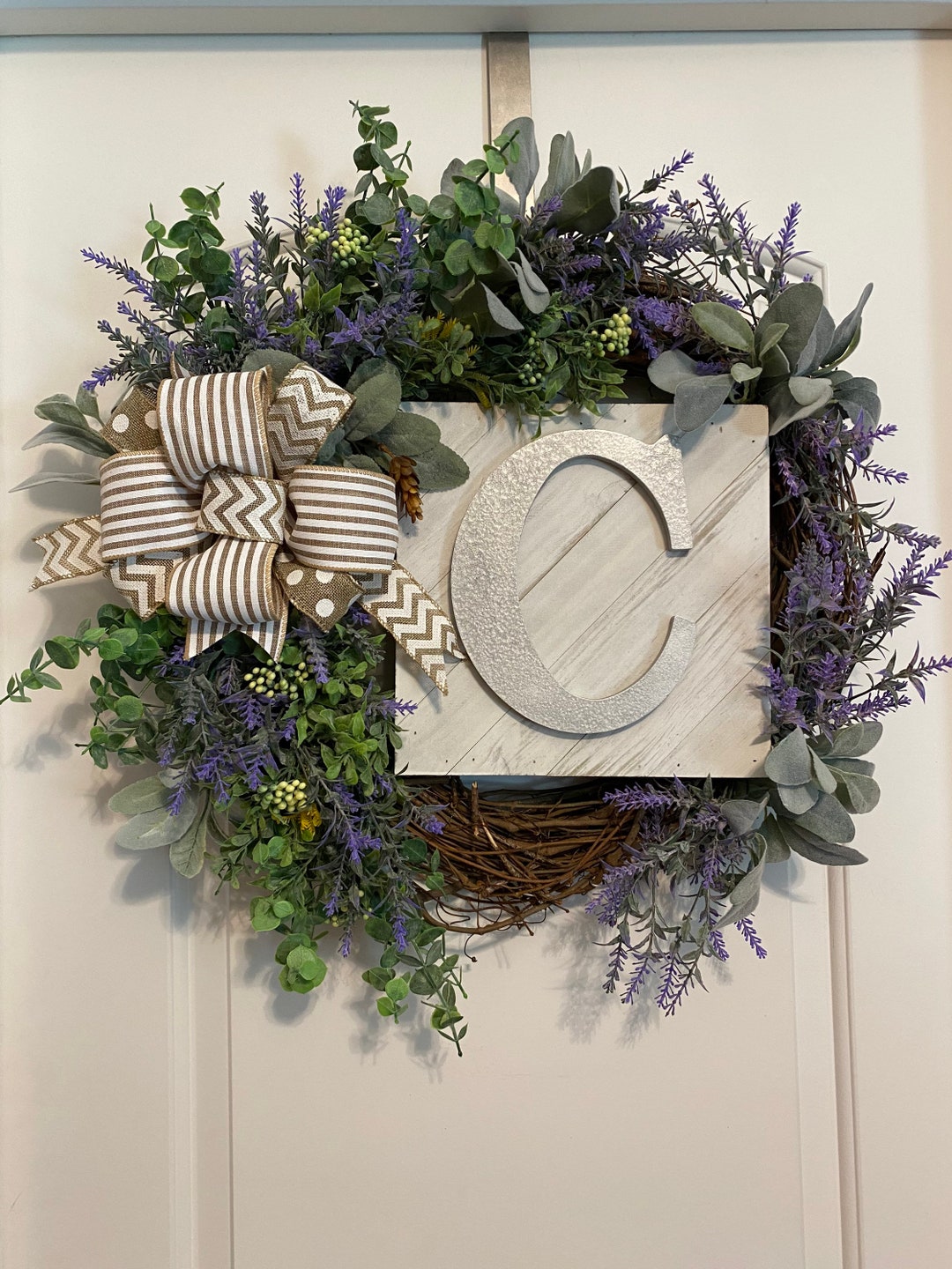 Monogram Lambs Ear Lavender Eucalyptus Wreath - Etsy
