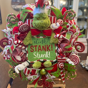 Grinch inspired wreaths, grinch swags, grinch decor, grinch decorations, Christmas wreaths, Christmas swags, green monster swags, whoville