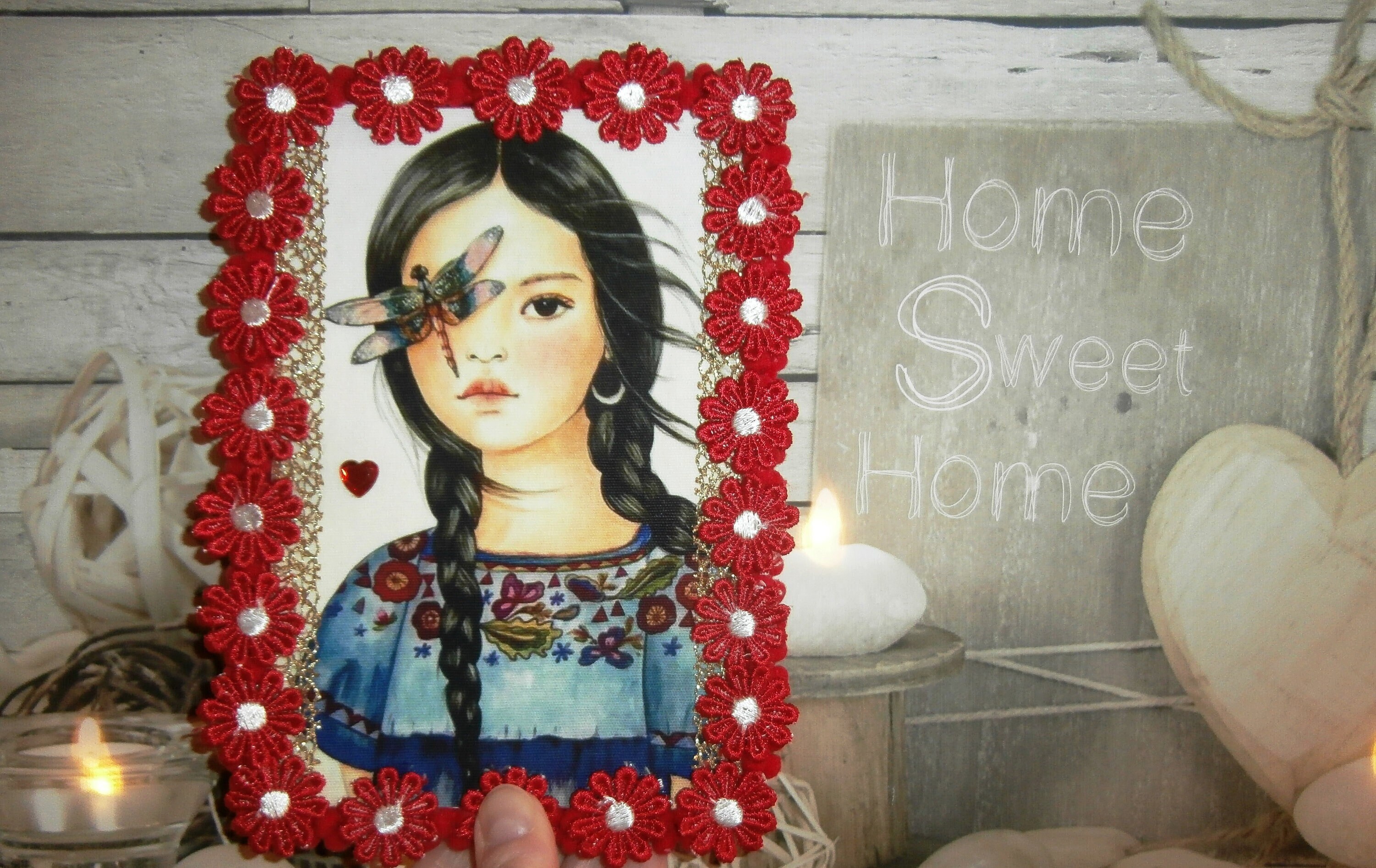 Décoration Murale à Suspendre avec Belle Indienne et Libellule