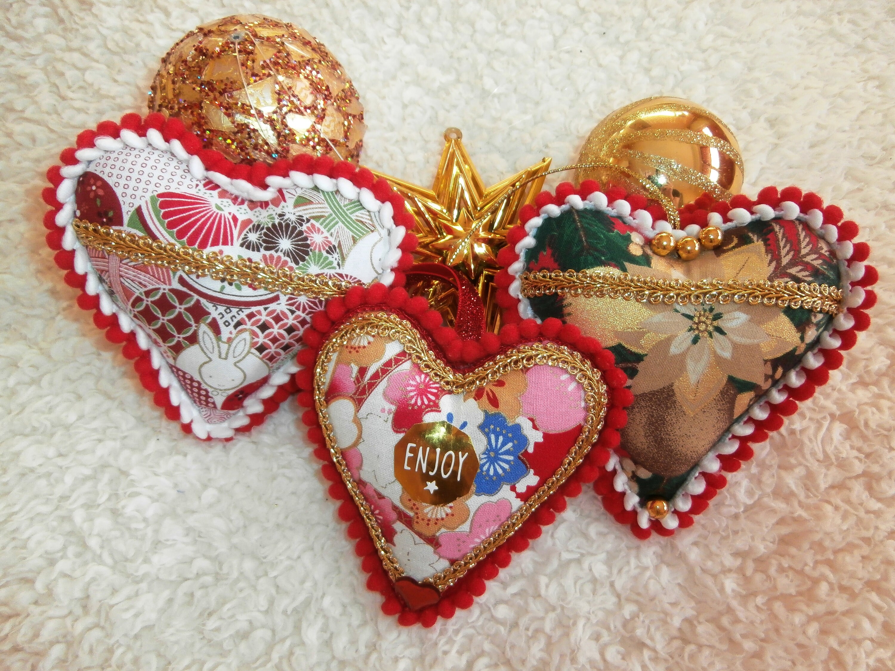 Coeurs de Noël en Tissu Pour Décoration Sapin