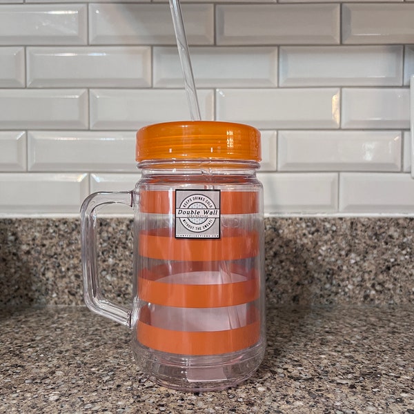 Orange 24 Oz Double wall acrylic mason jar with **CLEAR** straw. Brand new.