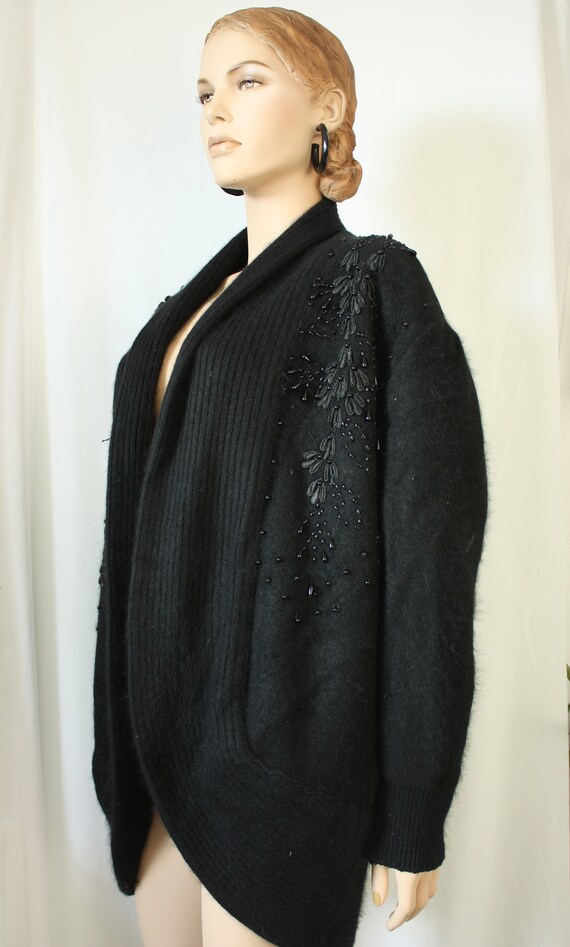 80s oversized chunky cardigan, beaded lined ango