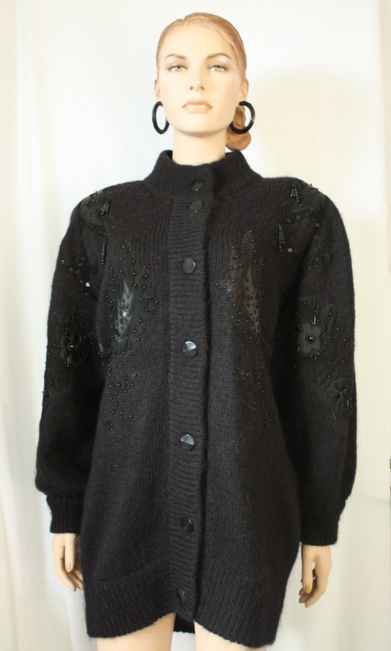 80s oversized chunky cardigan, beaded, mohair