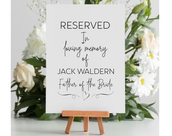 Reserved in loving memory wedding christmas table a4 print printable download memorial father mother relative bride groom memory grief