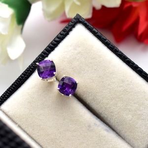Amethyst Stud Earrings, 925 Sterling Silver Handmade Earrings, Gemstone Earrings, February Birthstone Earrings, Anniversary Gift for Her