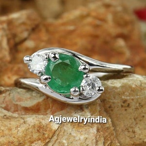 Natural Emerald Ring: 925 Sterling Silver, Anniversary Ring