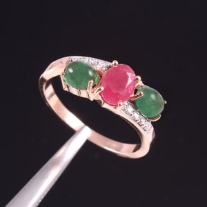 natürlicher Rubin und natürlicher Smaragd Ring Naturstein Ring Sterling Silber Ring Rubin Ring mit Rose Gold Plat Ring 925 Sterling Silber Ring