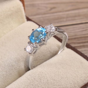 Sky Blue Topaz Ring: Sterling Silver Engagement Ring, White Gold Plated