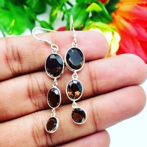 Natural Smoky quartz Earrings, 925 Sterling Silver Earrings, Smoky quartz Earrings with silver, Valentine day Gift, birthday Gift, Hola Gift