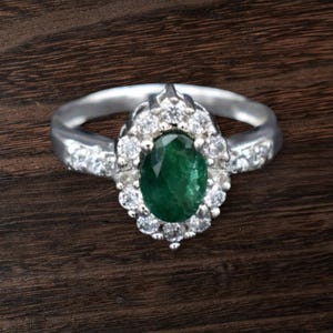 Outstanding Lab Emerald Ring, Sterling Silver Ring, Green Gemstone Ring, Oval Shape Gemstone Ring, Gift For Her