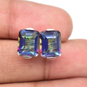 Mystic Topaz Stud Earrings, 925 Sterling Silver Handmade Earrings, Gemstone Earrings, April Birthstone Earrings, Anniversary Gift for Her
