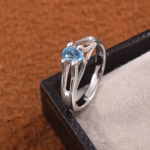 Sky Blue Topaz Ring: Sterling Silver with White Gold Plated Finish