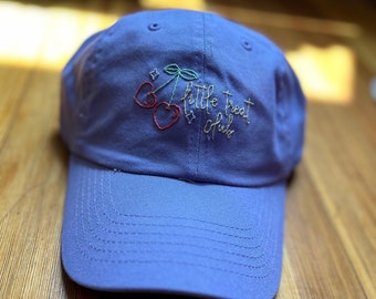 Hand Embroidered Hat - Little Treat Club (Heart Cherries, Gift for Friends, Gift for Her, Funny Gifts, Everyday Hat, Athletic Wear)