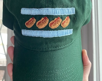 Hand Embroidered Chicago Flag Hotdog Hat (Unique Gift, Windy City Lover, Gifts for Friends, Athletic Wear, Baseball Hat, Gifts for Him)