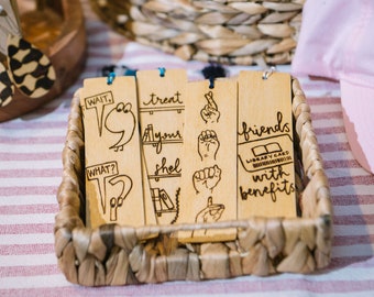 Hand Wood Burned Bookmarks (Punny/Funny Gift, Gift for Book Lover, Book Club Gift, Treat Your Shelf, Friends with Benefits - Library Card)