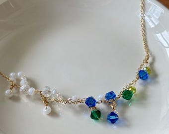 Collar Ola del Océano hecho a mano: Cristal, perlas, cadena de metal mixto