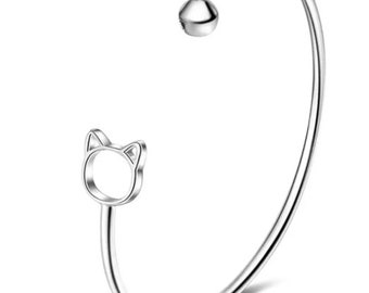 Bracciale in argento con gatti - Regali per gli amanti dei gatti - Bracciale con gatti con campanella