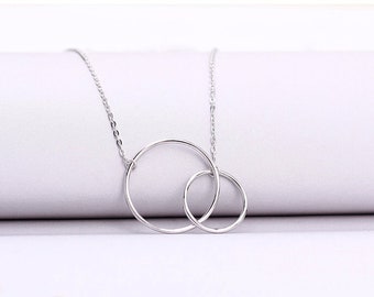 Double Circle Silver Necklace-  Gifts for women