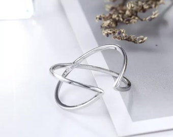 Anillo cruzado de plata-Anillo ajustable- Anillos de plata para mujer