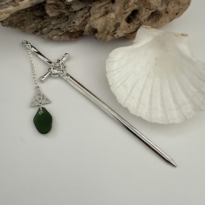 Celtic Sword Letter Opener – Northumberland Sea Glass, Celtic Knot Charm