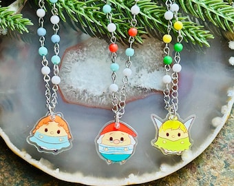 Fairytale Princess Necklace for Kids, Fantasy Character Jewelry, Storybook Charm Necklace, Cute Pastel Beaded Kids Jewelry Gift