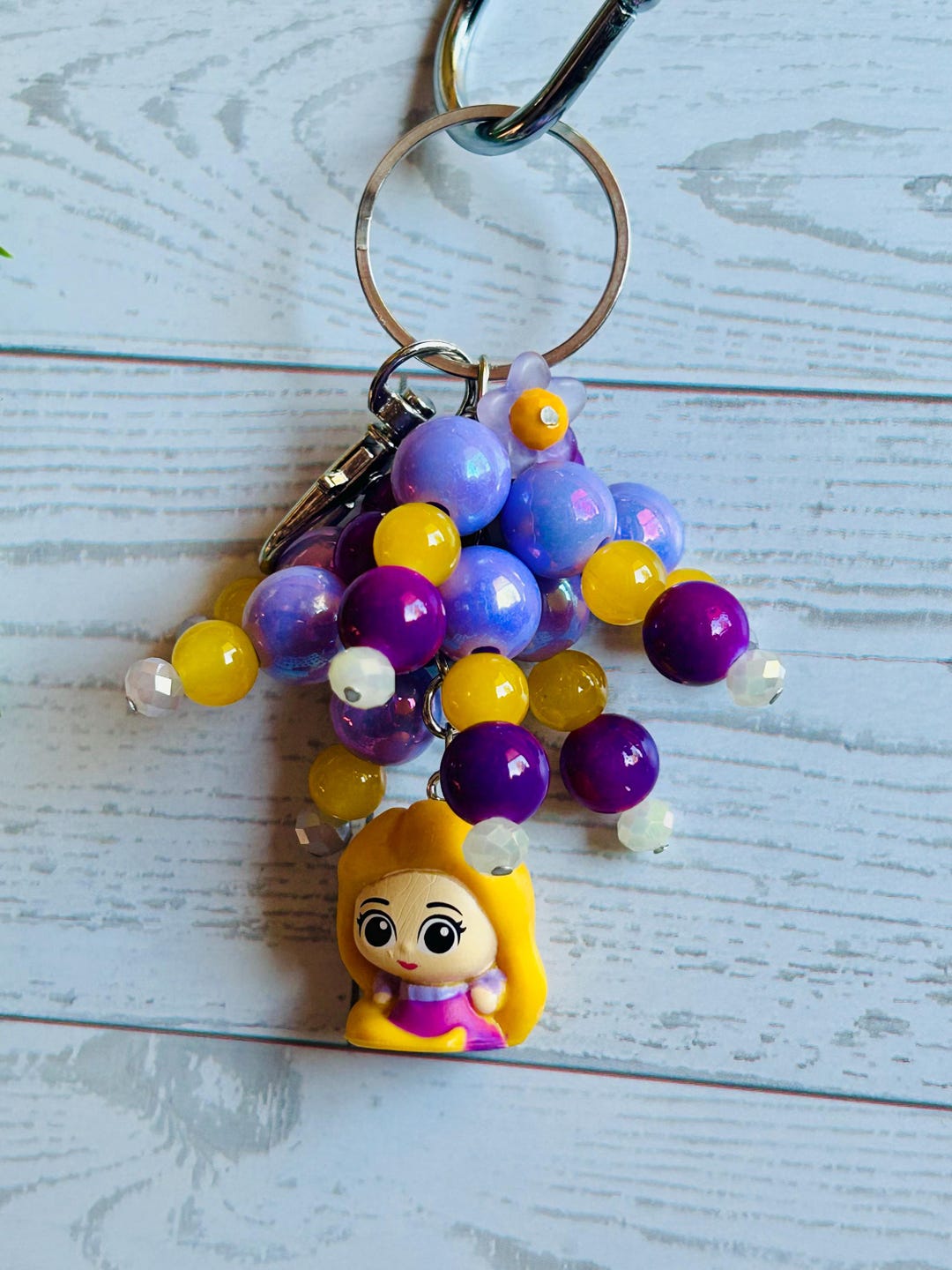 Princess Cartoon Keychain Princess Inspired Keychain | Purple Yellow Beaded Purse Charm ...