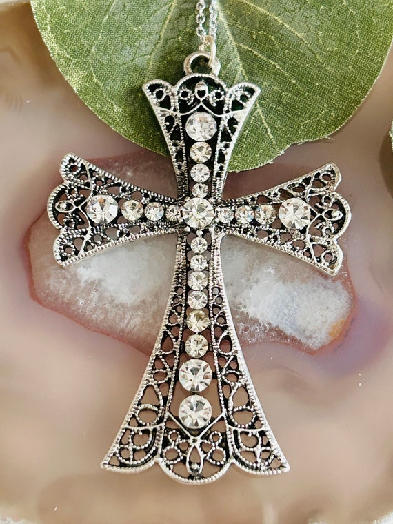 Gold Dipped Rhinestone Cross Pendant Necklace - Lifestyle Collection