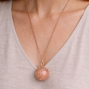 Rose Gold Diffuser Necklace, Aromatherapy Locket Necklace, Essential Oil Jewelry, Heart Flower Apple Pendant, Long Rose Gold Necklace