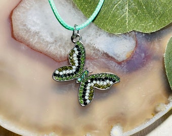 Kids Green Butterfly Necklace, Kids Green Necklace