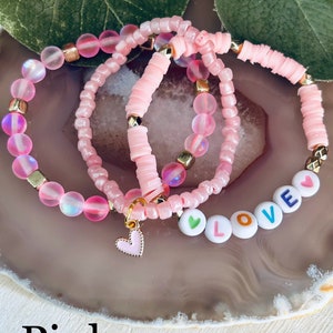Kids 3 Pack Love Stretch Bracelet , Girls Beaded Valentine Bracelet