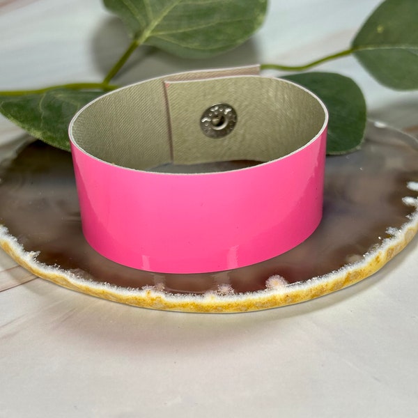 Women’s Pink Leather Cuff Bracelet , Womens Leather Cuff Bracelet