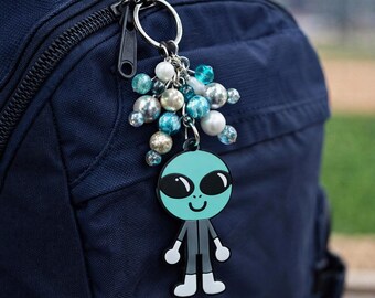 Space Keychain – Alien, Rocket, Astronaut, Planet Charm – Galaxy Themed Beaded Keychain – Handmade Backpack Charm – Space Lover Gift