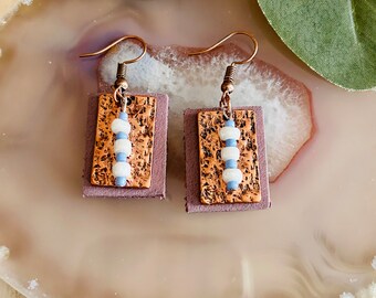 Women’s Purple Leather And Bronze Earrings , Women’s Drop Earrings