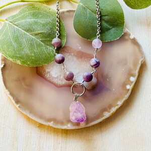 Amethyst Pendant Necklace, Womens Gemstone Boho Hippie Necklace