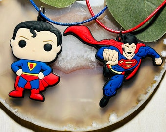 Flying Hero Kids Necklace, Super Strength Hero Pendant, Comic Style Kids Jewelry, Super Hero Inspired Youth Necklace
