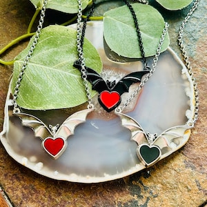 Heart Bat Necklace, Gothic Animal Love Necklace