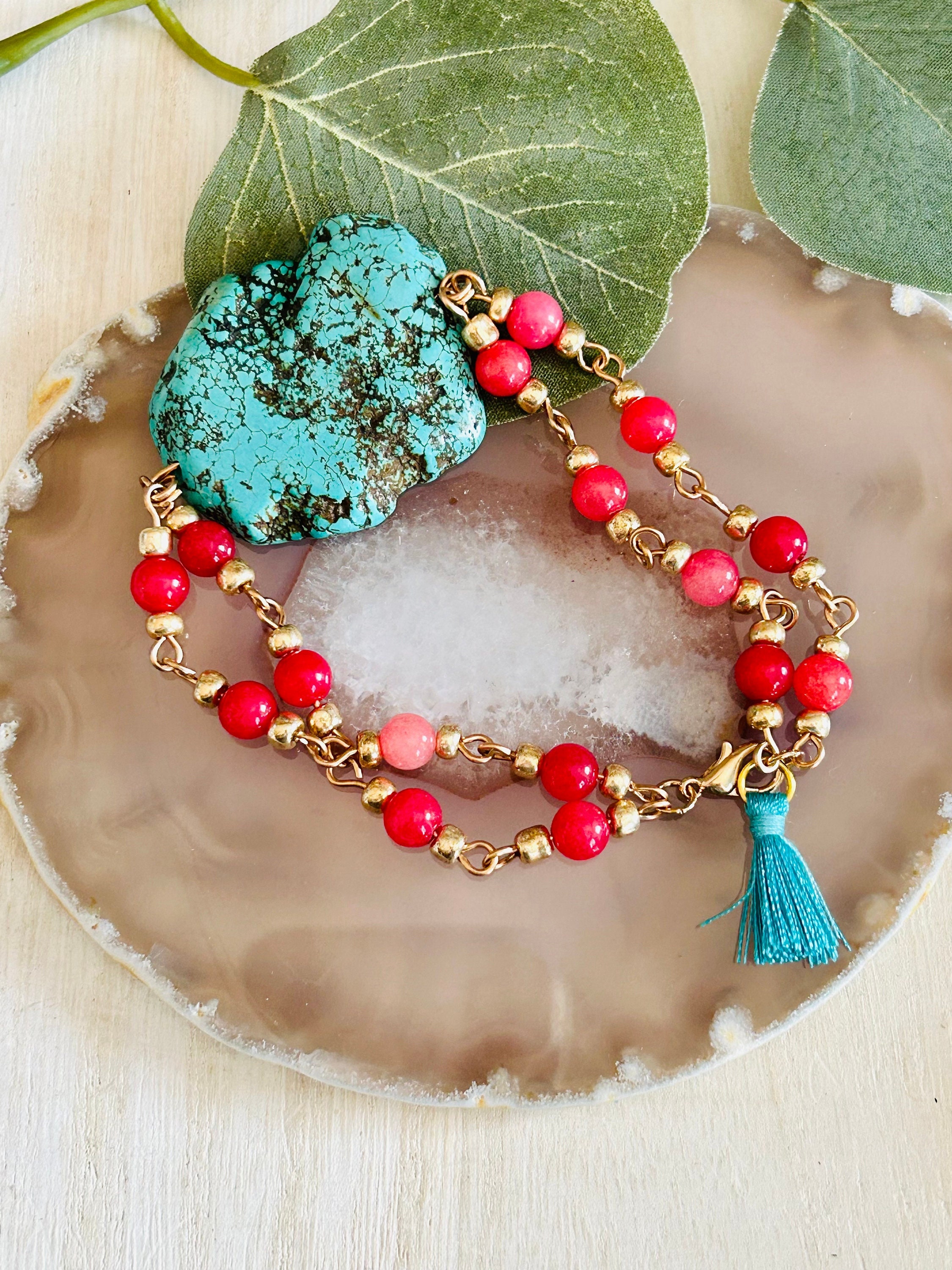 Braccialetti Western In Pietra Turchese Per Donna, Set Di Perline Elastiche Impilabili, Gioielli Boho Country - 3