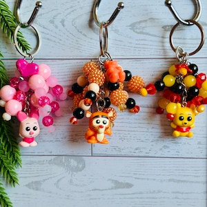 Beaded Animal Cartoon Character Keychains, Movie Bear Tiger Pig Donkey Boho Hippie Purse Bag