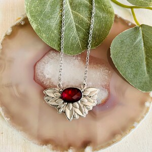 Women’s Silver And Red Flower Necklace, Women’s Silver Necklace