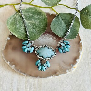 Blue And Silver Rhinestone Geometric Necklace, Women’s Boho Hippie Statement Necklace