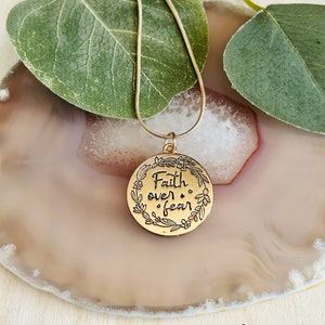 Faith Over Fear Quote Necklace, Women’s Religious Necklace