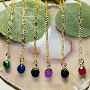 Women’s Gold Gemstone Charm Necklace, Women’s Gold Necklace Multiple Options